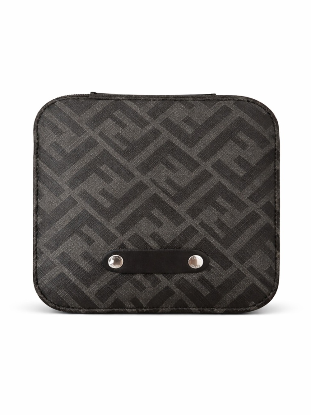 FENDI Zucca Monogram Logo Black & Grey Vanity Zippy Case Box NEW